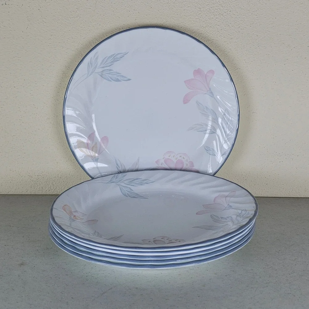 6 Corelle Corning Pink Trio Swirl Blue Trim Dessert/Salad Plate 7
